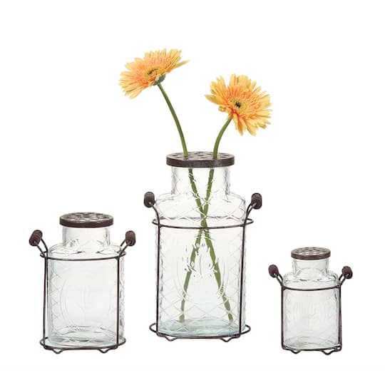 Hello Honey® Glass Vase in Metal Stand with Metal Frog Lid